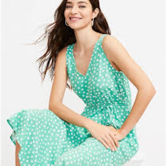 NWT Ann Taylor LOFT Green Godet Polka Dot Sleeveless Midi Dress – Size L - Picture 5 of 5